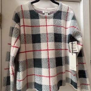 Rachel Zoe Plaid Sweater in Hunter Green, Cream, and Red